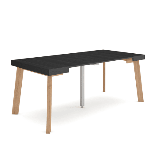 Mesa Consola Extensível, Cozinha, Sala de jantar, 180x90x73cm, Para 8 pessoas, Pés de madeira, Estilo moderno, Preto Mesa Consola Extensível, Cozinha, Sala de jantar, 180x90x73cm, Para 8 pessoas, Pés de madeira, Estilo moderno, Preto