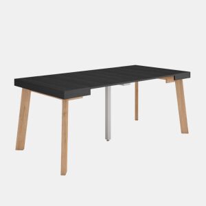 Mesa Consola Extensível, Cozinha, Sala de jantar, 180x90x73cm, Para 8 pessoas, Pés de madeira, Estilo moderno, Preto