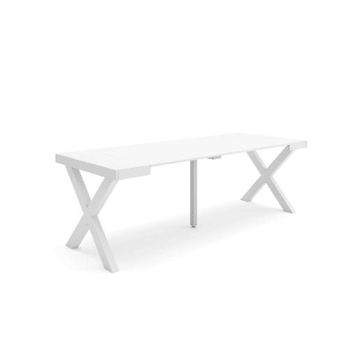 Mesa Consola Extensível, Cozinha, Sala de jantar, 222x90x73cm, Para 10 pessoas, Pés de madeira, Estilo moderno, Branco