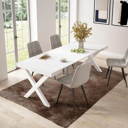Mesa Consola Extensível, Cozinha, Sala de jantar, 222x90x73cm, Para 10 pessoas, Pés de madeira, Estilo moderno, Branco