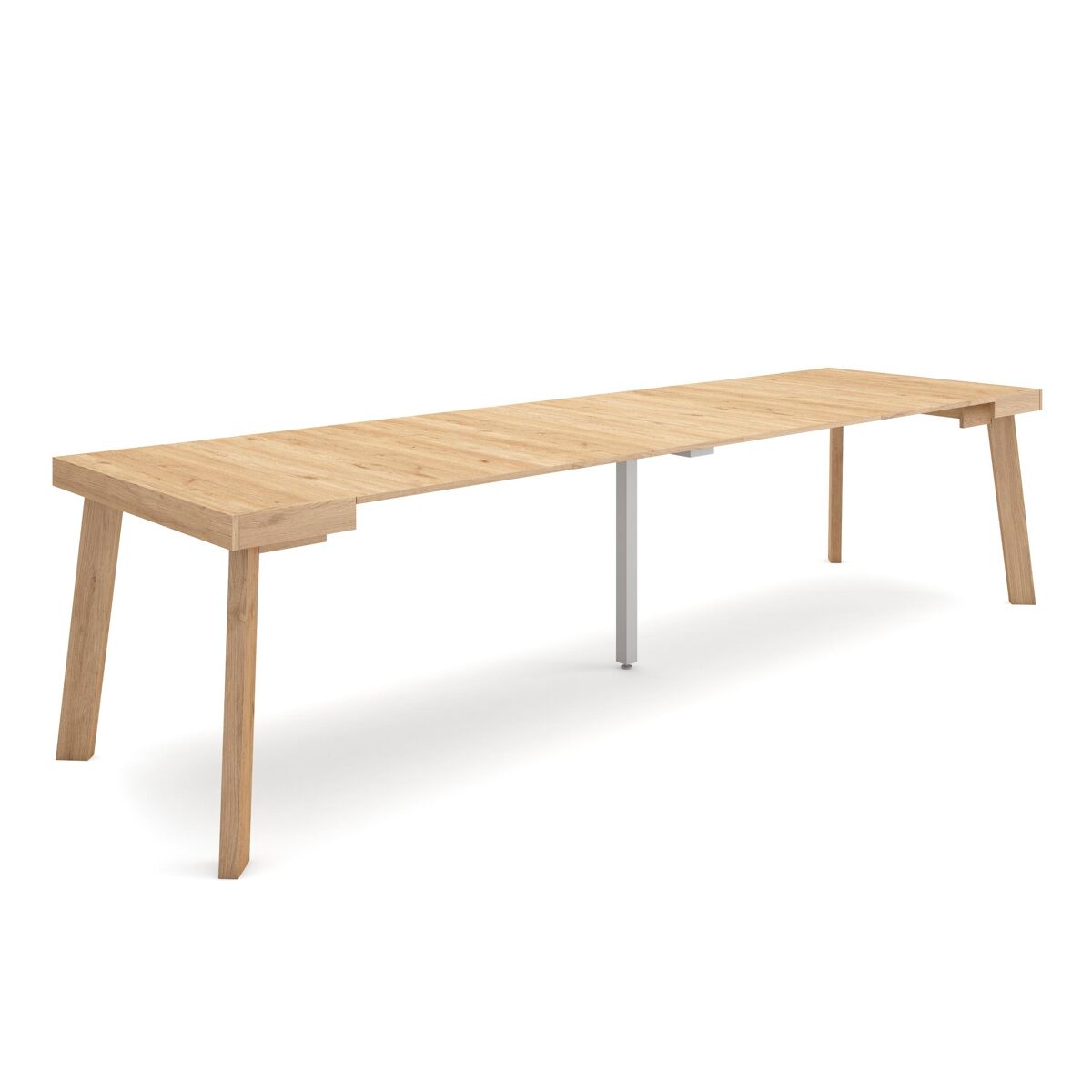 Mesa consola extensible, mesa comedor plegable, 302x90x73cm, para 14 comensales, patas de madera, estilo moderno, roble
