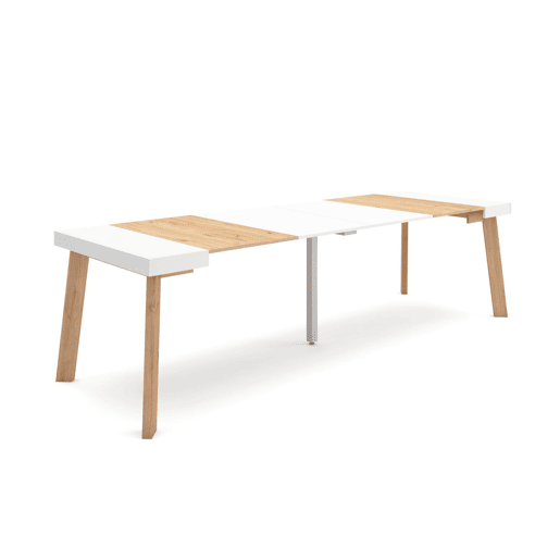 Mesa Consola Extensível, Cozinha, Sala de jantar, 262x90x73cm, Para 12 pessoas, Pés de madeira, Estilo moderno, Carvalho e branco