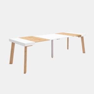 Mesa Consola Extensível, Cozinha, Sala de jantar, 262x90x73cm, Para 12 pessoas, Pés de madeira, Estilo moderno, Carvalho e branco