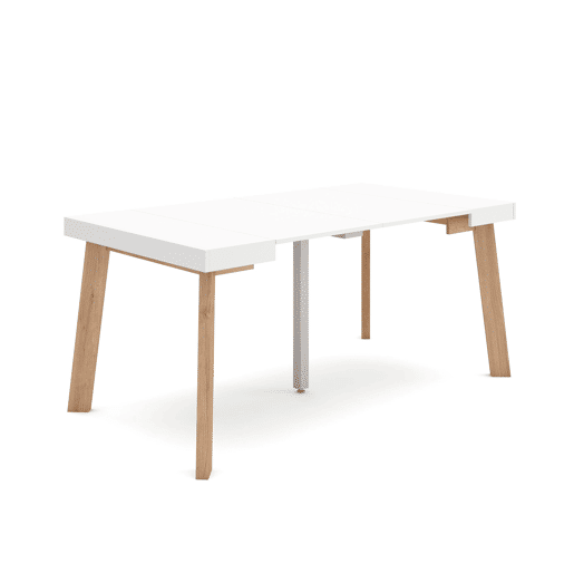 Mesa Consola Extensível, Cozinha, Sala de jantar, 160x90x73cm, Para 8 pessoas, Pés de madeira, Estilo moderno, Branco