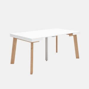 Mesa Consola Extensível, Cozinha, Sala de jantar, 160x90x73cm, Para 8 pessoas, Pés de madeira, Estilo moderno, Branco