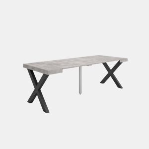Mesa Consola Extensível, Cozinha, Sala de jantar, 222x90x73cm, Para 10 pessoas, Pés de madeira, Estilo moderno, Cimento