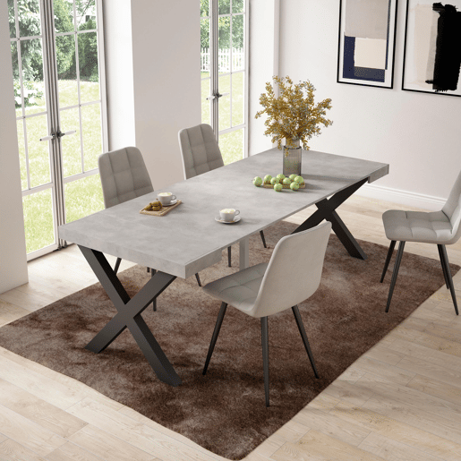 Mesa Consola Extensível, Cozinha, Sala de jantar, 222x90x73cm, Para 10 pessoas, Pés de madeira, Estilo moderno, Cimento Mesa Consola Extensível, Cozinha, Sala de jantar, 222x90x73cm, Para 10 pessoas, Pés de madeira, Estilo moderno, Cimento