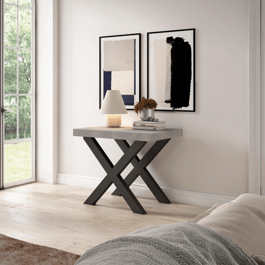 Mesa Consola Extensível, Cozinha, Sala de jantar, 222x90x73cm, Para 10 pessoas, Pés de madeira, Estilo moderno, Cimento Mesa Consola Extensível, Cozinha, Sala de jantar, 222x90x73cm, Para 10 pessoas, Pés de madeira, Estilo moderno, Cimento