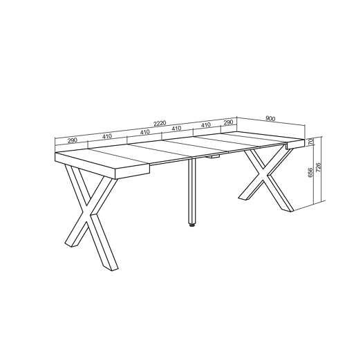 Mesa Consola Extensível, Cozinha, Sala de jantar, 222x90x73cm, Para 10 pessoas, Pés de madeira, Estilo moderno, Cimento Mesa Consola Extensível, Cozinha, Sala de jantar, 222x90x73cm, Para 10 pessoas, Pés de madeira, Estilo moderno, Cimento