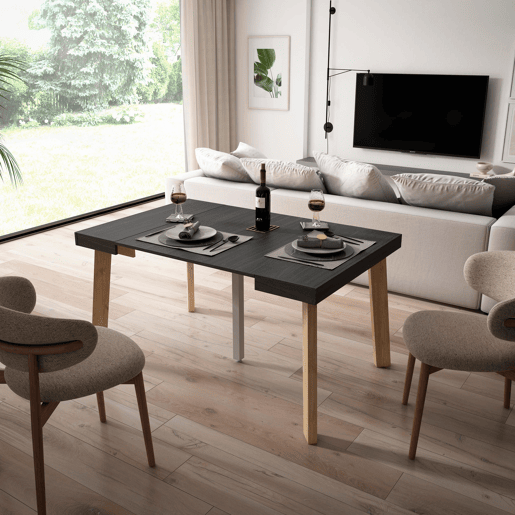 Mesa Consola Extensível, Cozinha, Sala de jantar, 140x90x73cm, Para 6 pessoas, Pés de madeira, Estilo moderno, Preto Mesa Consola Extensível, Cozinha, Sala de jantar, 140x90x73cm, Para 6 pessoas, Pés de madeira, Estilo moderno, Preto