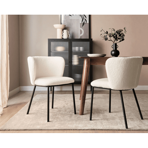 Conjunto de 2 cadeiras de jantar MINA Bouclé Branco creme