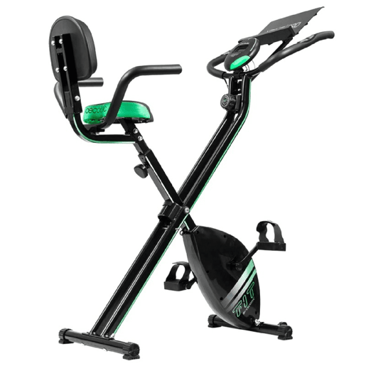 Cecotec Bicicleta estática dobrável com encosto. Ecrã LCD. Resistência magnética variável. Selim de conforto com encosto e alças de apoio laterais. Suporte para tabletes y rodas de transporte. Cecotec Bicicleta estática dobrável com encosto. Ecrã LCD. Resistência magnética variável. Selim de conforto com encosto e alças de apoio laterais. Suporte para tabletes y rodas de transporte.