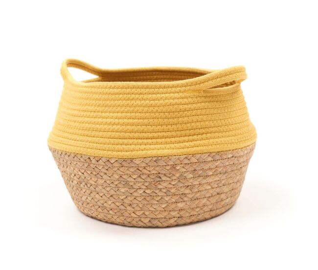Cesto de yute y cuerda tintada. ocre 27x23cm
