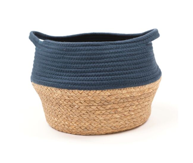 Cesto de yute y cuerda tintada. azul petróleo 27x23cm