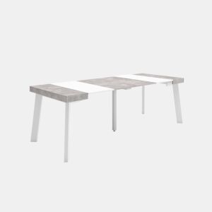 Mesa Consola Extensível, Cozinha, Sala de jantar, 222x90x73cm, Para 10 pessoas, Pés de madeira, Estilo moderno, Branco e cinzento