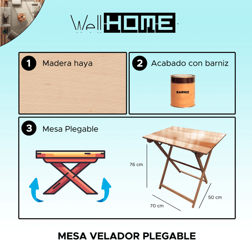 Placa Hayer dobrável, acabamento de Barniz de 70x50x76 cm