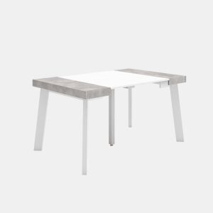 Mesa Consola Extensível, Cozinha, Sala de jantar, 140x90x73cm, Para 6 pessoas, Pés de madeira, Estilo moderno, Branco e cinzento