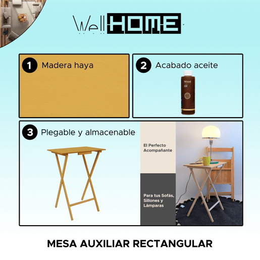 Tabela auxiliar retangular acabada em óleo, 48x35x64 cm