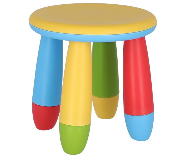Taburete infantil amarillo en plástico fuerte y resistente, diá:30 cm x h:26 cm