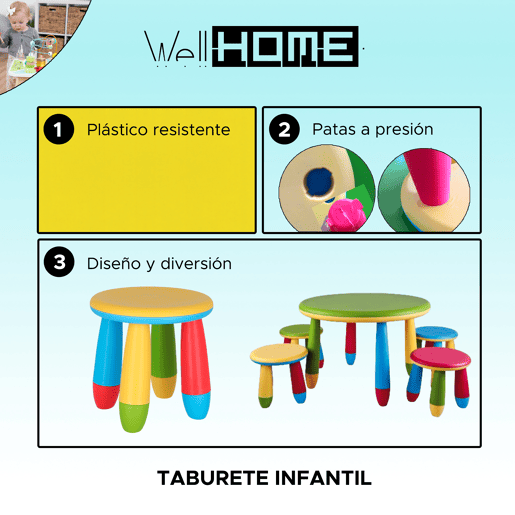 Banco para crianças amarelo, de plástico resistente e forte, Diâmetro:30 cm x A:26 cm