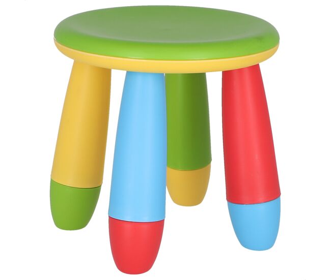 Taburete infantil verde en plástico fuerte y resistente, diá:30 cm x h:26 cm