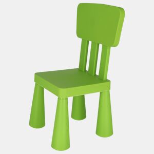 Cadeira de criança verde, de plástico forte e resistente, C:38 cm x F:35 cm x A:67 cm