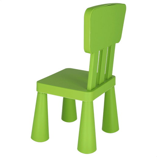 Cadeira de criança verde, de plástico forte e resistente, C:38 cm x F:35 cm x A:67 cm