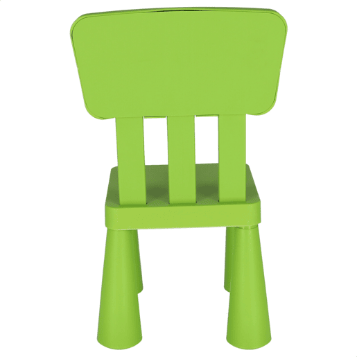Cadeira de criança verde, de plástico forte e resistente, C:38 cm x F:35 cm x A:67 cm