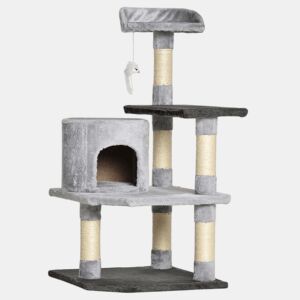 PawHut Árvore para gatos Arranhador Grande com Plataformas para Brincar coberta de pelucía Bege 48x48x100 cm