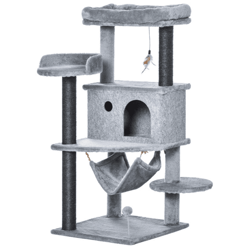 PawHut Árvore Arranhadora para Gatos 48x48x107cm com Caverna de Feltro Desmontável Rede Camas de Felpa Múltiplas Plataformas Poste Arranhador de Sisal e Brinquedos Cinza PawHut Árvore Arranhadora para Gatos 48x48x107cm com Caverna de Feltro Desmontável Rede Camas de Felpa Múltiplas Plataformas Poste Arranhador de Sisal e Brinquedos Cinza