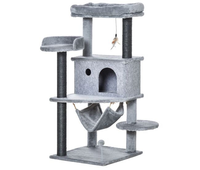 Pawhut árbol rascador para gatos torre para gatos 107 cm con cueva de fieltro desmontable hamaca camas de felpa múltiples plataformas postes de sisal
