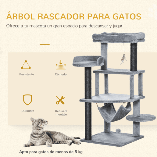 PawHut Árvore Arranhadora para Gatos 48x48x107cm com Caverna de Feltro Desmontável Rede Camas de Felpa Múltiplas Plataformas Poste Arranhador de Sisal e Brinquedos Cinza PawHut Árvore Arranhadora para Gatos 48x48x107cm com Caverna de Feltro Desmontável Rede Camas de Felpa Múltiplas Plataformas Poste Arranhador de Sisal e Brinquedos Cinza