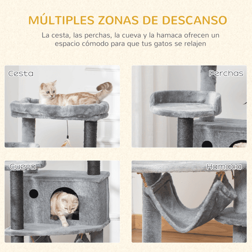 PawHut Árvore Arranhadora para Gatos 48x48x107cm com Caverna de Feltro Desmontável Rede Camas de Felpa Múltiplas Plataformas Poste Arranhador de Sisal e Brinquedos Cinza PawHut Árvore Arranhadora para Gatos 48x48x107cm com Caverna de Feltro Desmontável Rede Camas de Felpa Múltiplas Plataformas Poste Arranhador de Sisal e Brinquedos Cinza