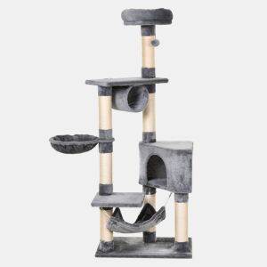 PawHut Árvore arranhador para gatos 154 cm de altura com plataformas túnel rede e postes de de sisal cinza