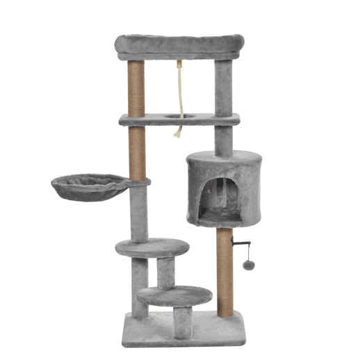 PawHut Arranhador para Gatos Altura 120 cm Torre para Gatos com Plataforma Caverna Rede Postes de Juta Corda e Bola Suspensa 48x48x120 cm Cinza