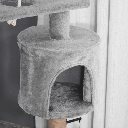 PawHut Arranhador para Gatos Altura 120 cm Torre para Gatos com Plataforma Caverna Rede Postes de Juta Corda e Bola Suspensa 48x48x120 cm Cinza
