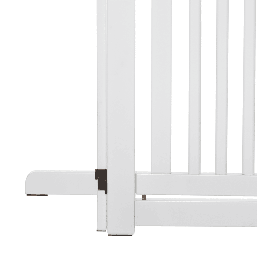 PawHut Barreira para Cães de Madeira Barreira para Animais de Estimação Dobrável de 3 Painéis com 1 Porta e Pés de Apoio para Corredor Escada 155x35,5x76 cm Branco