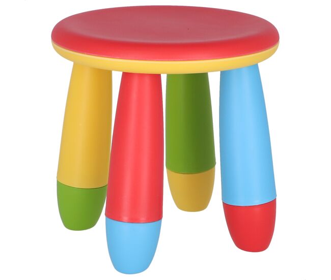 Taburete infantil rojo en plástico fuerte y resistente, diá:30 cm x h:26 cm