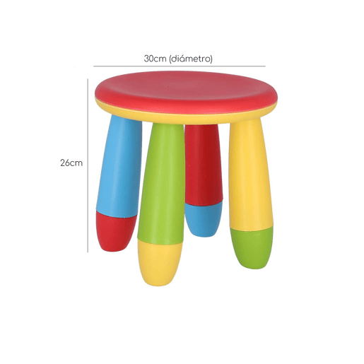 Banco para crianças vermelho, em plástico robusto e resistente, Diâmetro:30 cm x A:26 cm