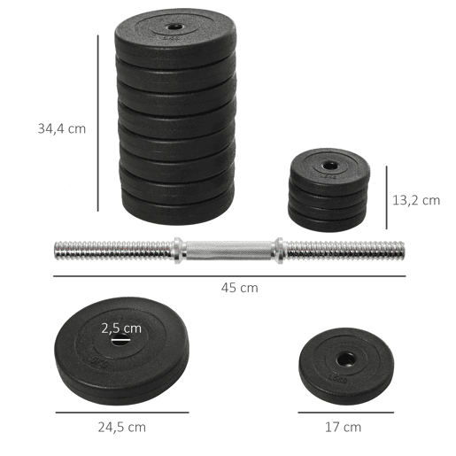HOMCOM Conjunto de Halteres Ajustáveis Conjunto de Pesos 8x5kg 4x1,5kg e 2 Barras Total 50 kg para Treinos em Casa Ginásio Escritório Preto HOMCOM Conjunto de Halteres Ajustáveis Conjunto de Pesos 8x5kg 4x1,5kg e 2 Barras Total 50 kg para Treinos em Casa Ginásio Escritório Preto