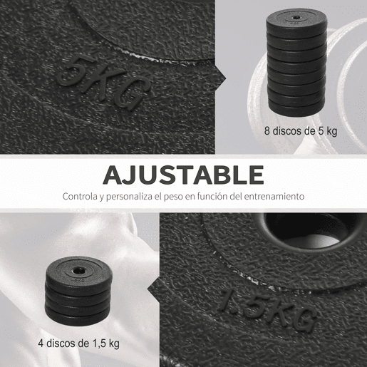 HOMCOM Conjunto de Halteres Ajustáveis Conjunto de Pesos 8x5kg 4x1,5kg e 2 Barras Total 50 kg para Treinos em Casa Ginásio Escritório Preto HOMCOM Conjunto de Halteres Ajustáveis Conjunto de Pesos 8x5kg 4x1,5kg e 2 Barras Total 50 kg para Treinos em Casa Ginásio Escritório Preto