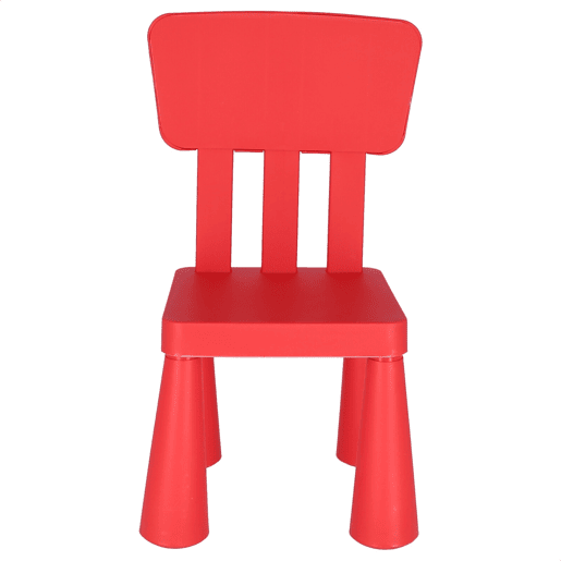 Cadeira de criança vermelha em plástico forte e resistente, C:38 cm x F:35 cm x A:67 cm