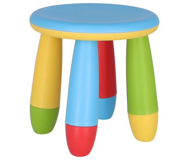 Taburete infantil azul en plástico fuerte y resistente, diá:30 cm x h:26 cm