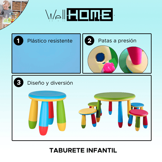 Banco azul para crianças, em plástico forte e resistente, Diâmetro:30 cm x A:26 cm