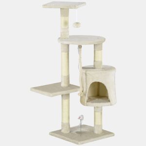 PawHut Árvore Arranhador para Gatos 112 cm com 4 Níveis Poste de Sisal Caverna Espaçosa Múltiplas Plataformas e Brinquedos Divertidos 75x40x112 cm Bege