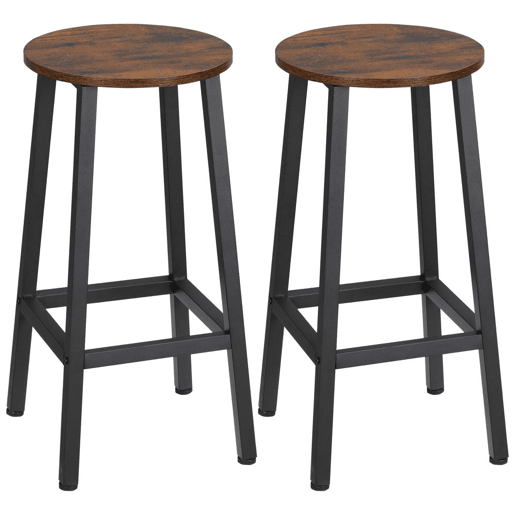 HOMCOM Conjunto de 2 Bancos Altos de Cozinha Bancos de Bar com Pés de Aço e Apoio para os Pés para Sala de Estar Sala de Jantar Carga 75kg 32,5x32,5x65 cm Madeira e Preto