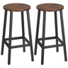 HOMCOM Conjunto de 2 Bancos Altos de Cozinha Bancos de Bar com Pés de Aço e Apoio para os Pés para Sala de Estar Sala de Jantar Carga 75kg 32,5x32,5x65 cm Madeira e Preto