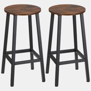 HOMCOM Conjunto de 2 Bancos Altos de Cozinha Bancos de Bar com Pés de Aço e Apoio para os Pés para Sala de Estar Sala de Jantar Carga 75kg 32,5x32,5x65 cm Madeira e Preto