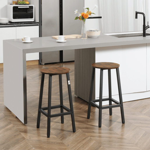 HOMCOM Conjunto de 2 Bancos Altos de Cozinha Bancos de Bar com Pés de Aço e Apoio para os Pés para Sala de Estar Sala de Jantar Carga 75kg 32,5x32,5x65 cm Madeira e Preto