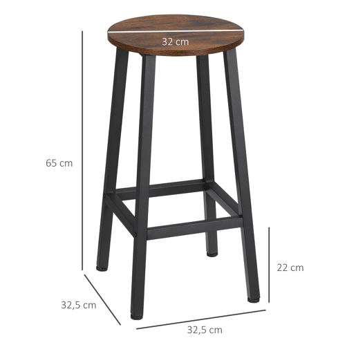 HOMCOM Conjunto de 2 Bancos Altos de Cozinha Bancos de Bar com Pés de Aço e Apoio para os Pés para Sala de Estar Sala de Jantar Carga 75kg 32,5x32,5x65 cm Madeira e Preto